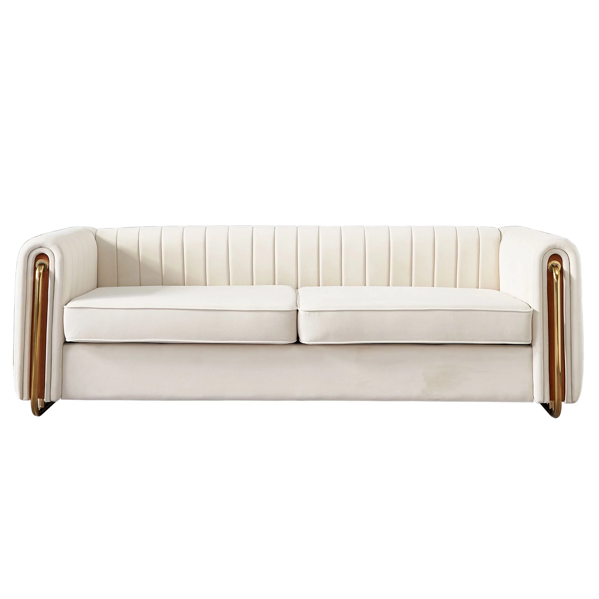 Gewnee Chesterfield Sofa,Modern Velvet Sofa Couch with Arms and Removable Cushions,Beige