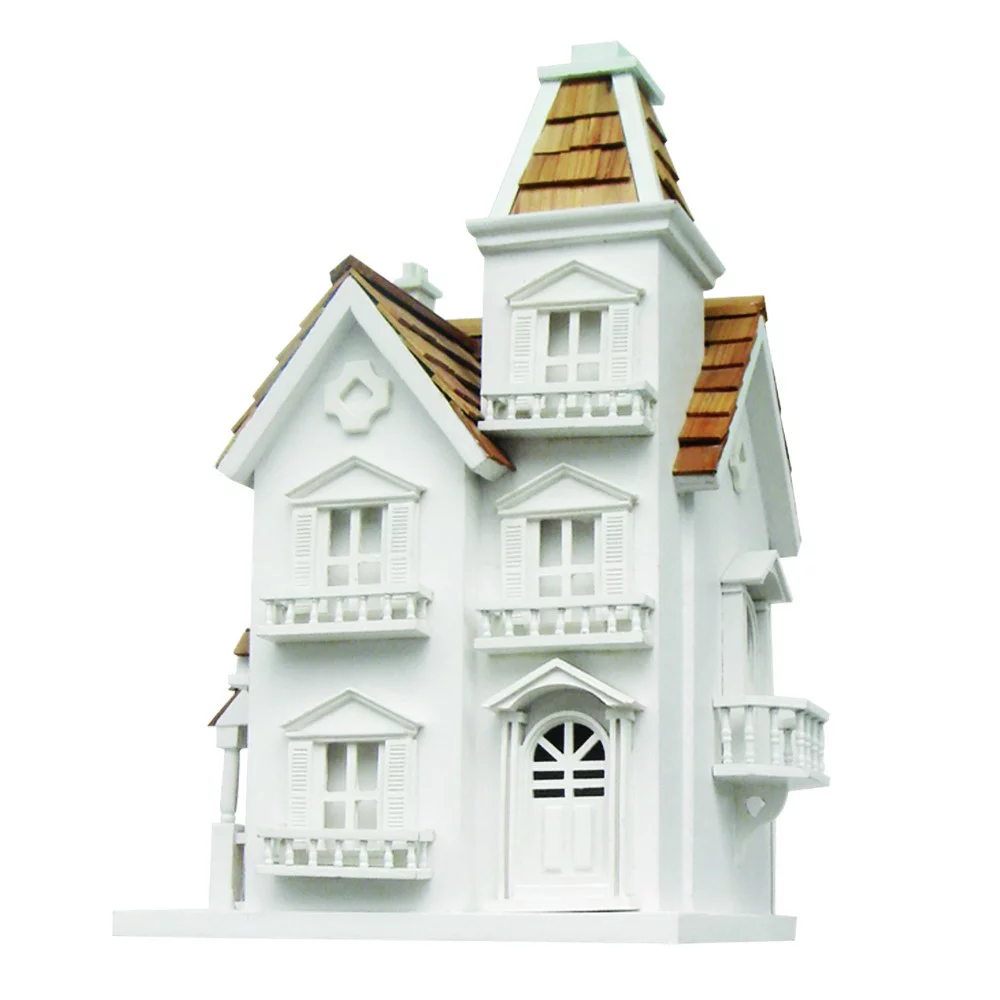 Designer Birdhouse Collection 17.5" White and Brown 3-Story Mansion Outdoor Garden Birdhouse