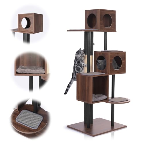 Modern Cat Tree-Sleek Wooden Furniture-Style Tower(60") Blends with Home Decor, Tallest Scratching Post(48")