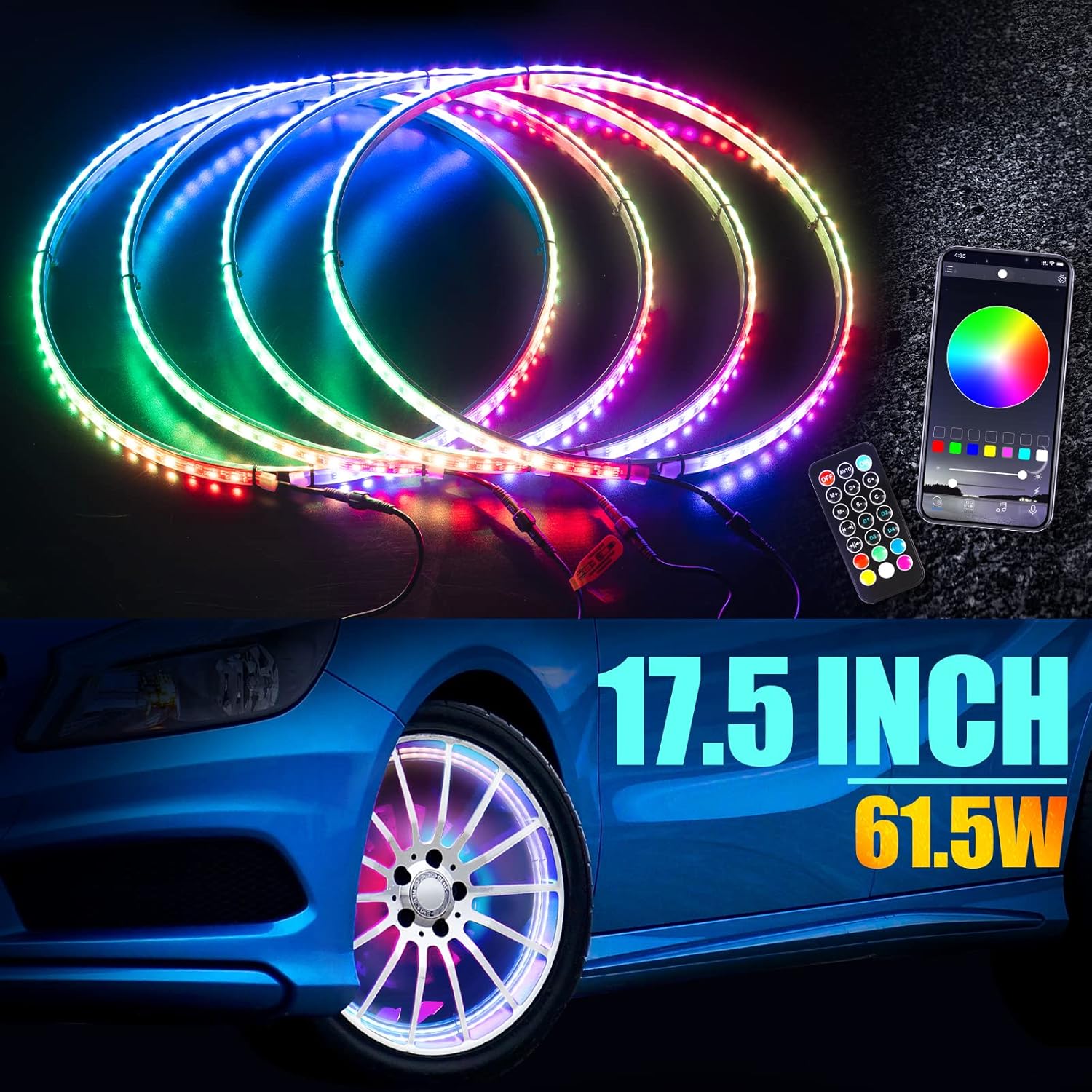 Funomo LED Wheel Lights for Truck / Car / ATV / UTV, Tires Lights with Color Chasing, DIY Color and Dynamics, Adjustable Brightness, IP67 Waterproof