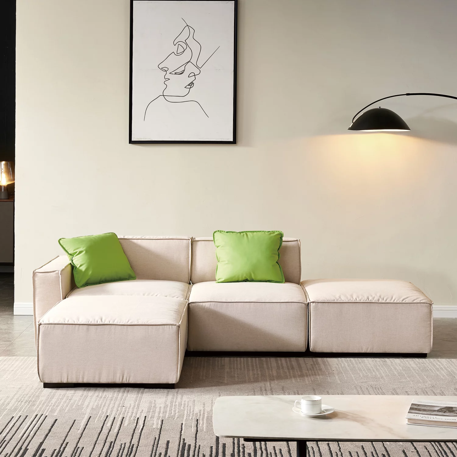 Holaki 4 Seat Modular Sectional Fabric Sofa for Apartment, Beige