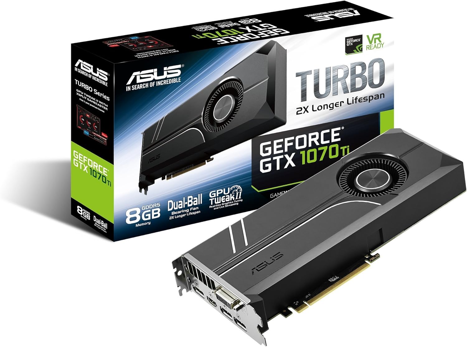 ASUS GeForce GTX 1070 TI 8GB GDDR5 Turbo Edition VR Ready DP HDMI DVI-D Graphics Card (TURBO-GTX1070TI-8G) (Renewed)