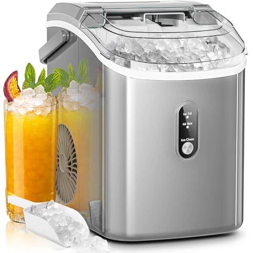 AGLUCKY Nugget Ice Maker Countertop,35lbs/24H,Portable Pebble Ice Machine with Handle,Self-Cleaning Function