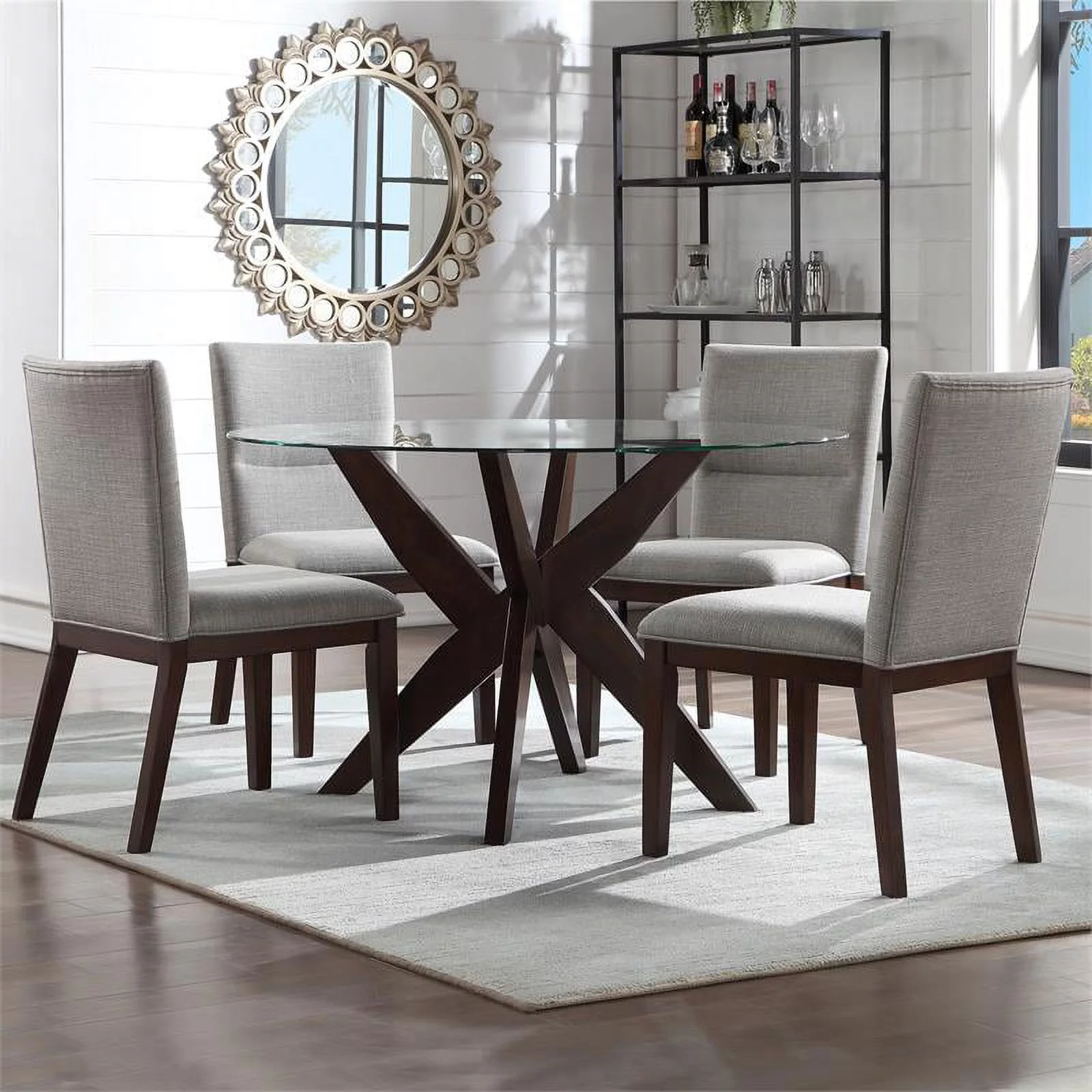 Steve Silver Amalie 5-Piece Dining Set - Brown with Beige Chairs