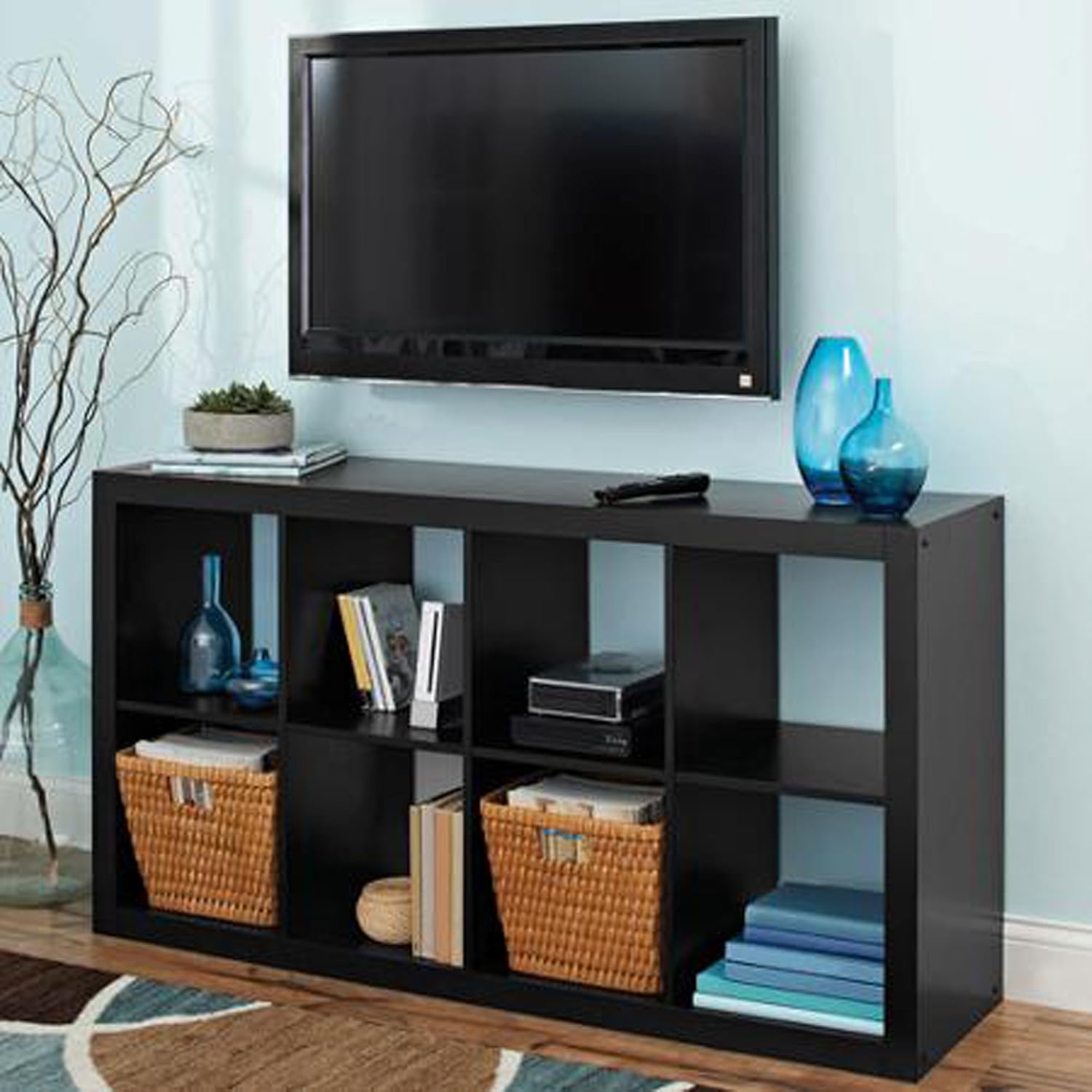 8-Cube Organizer Solid Black Cube Organizer Shelf Vertical Horizontal Shelves Bookcase Easy Assembly Better Homes and Gardens Office Storage Cubes