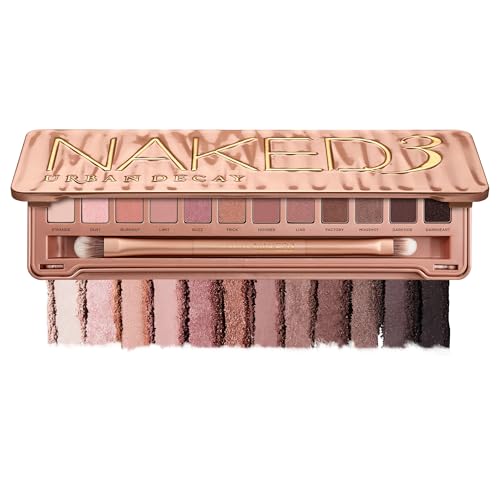 Urban Decay Naked 3 Eyeshadow Palette, Soft Pink Neutral Makeup Palette, Matte, Metallic, Shimmer Finish, 12 Mauve Brown & Nude Eye Shadows