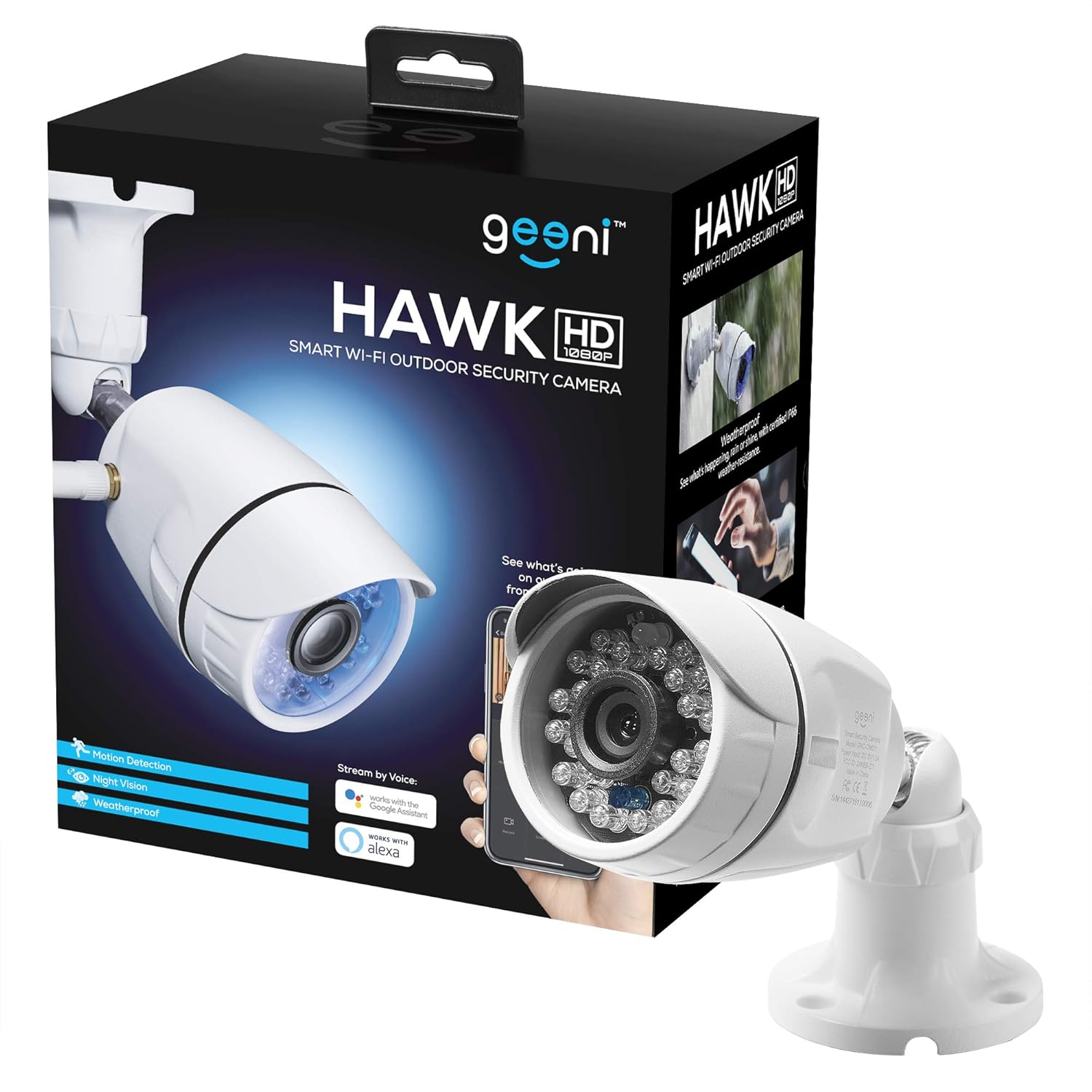 Geeni Hawk 1080p HD Outdoor Smart Wi-Fi Security Camera with Night Vision, Motion Alerts and IP66 Weatherproof, Compatible with Alexa