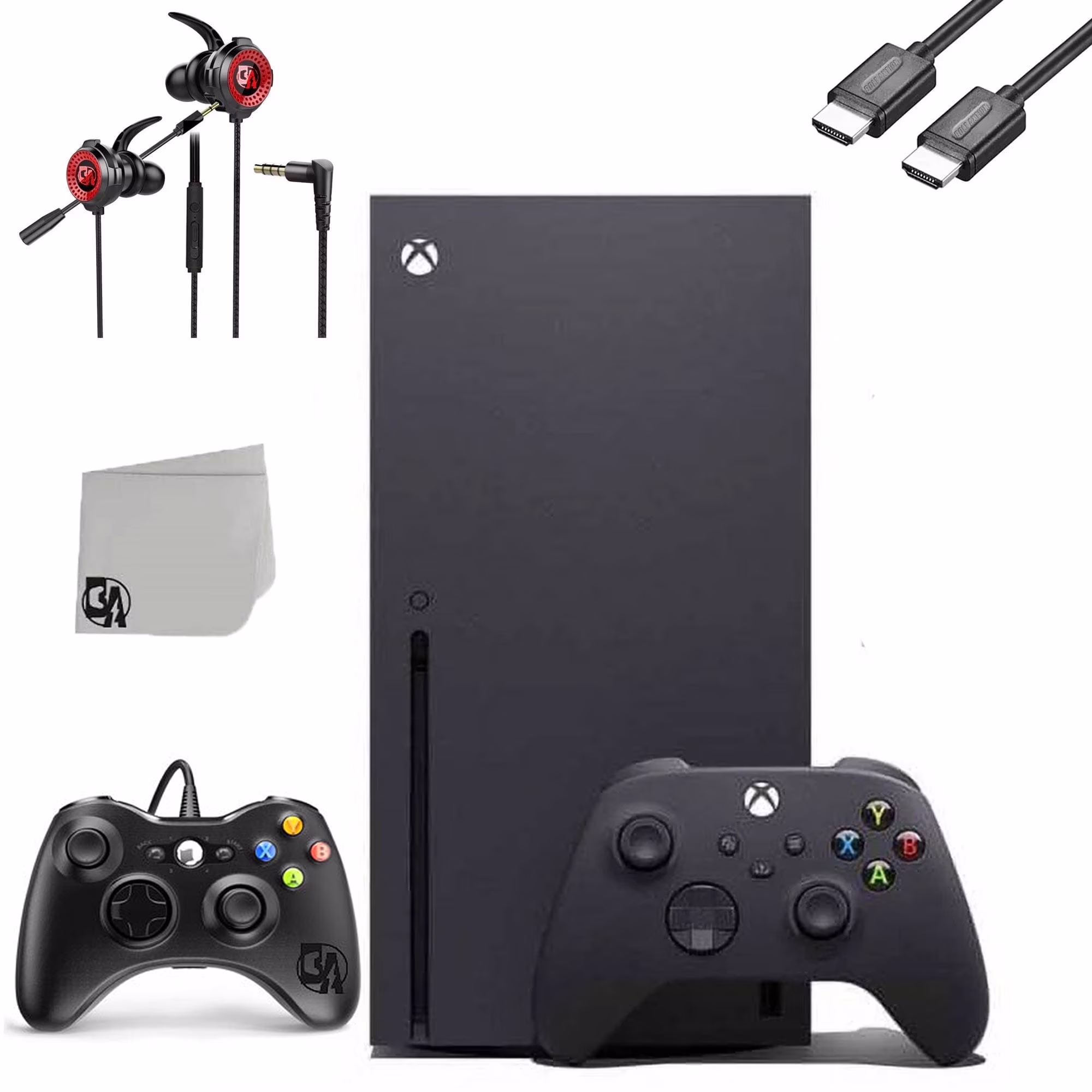 Pre-Owned Microsoft Xbox Series X 16GB RAM Black Gaming Console With 2 Controller + G11-A Earbuds With Microphone BOLT AXTION Bundle