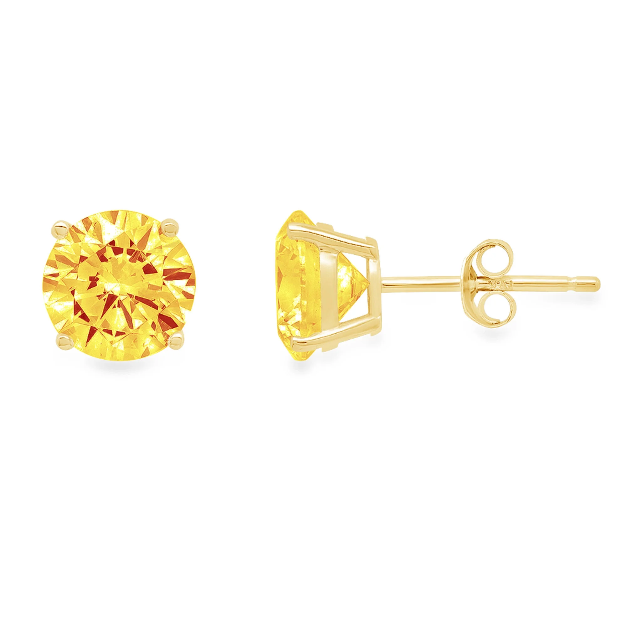 3 ct round cut studs yellow natural citrine 18k yellow gold earrings push back