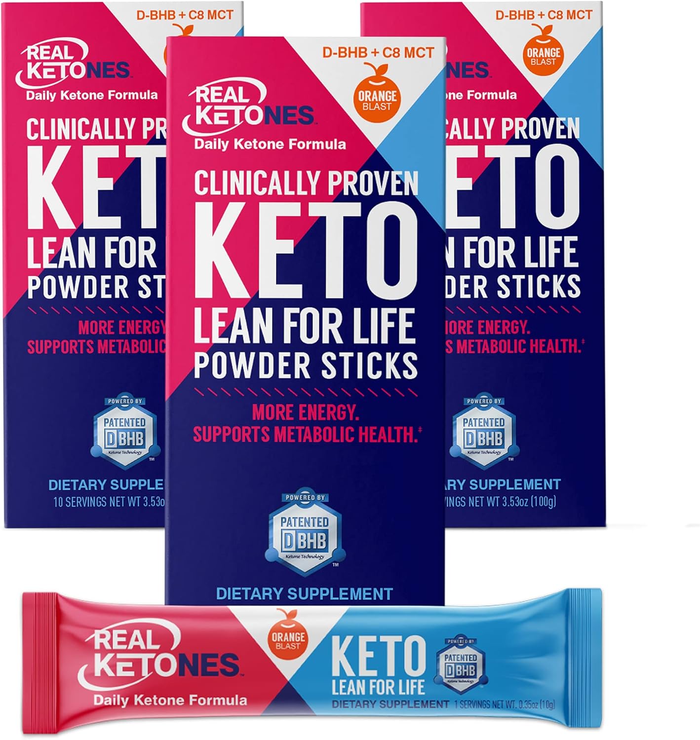 Real Ketones Prime D - Exogenous Keto D BHB + MCT + Electrolytes - Drink Mix Supplement Powder, 30 Packets - Orange Blast