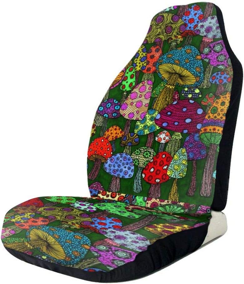 TianHeYue Cartoon Mushroom Art Paintings Car Seat Cover Front Seats Full Set of 2 Vehicle Seat Protector Fit Cars, Sedan, Truck, SUV, Van Pack of 2