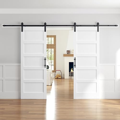 Double 32x84 Inch White Sliding Barn Door Slab with 5.5ft Hardware Kit Included