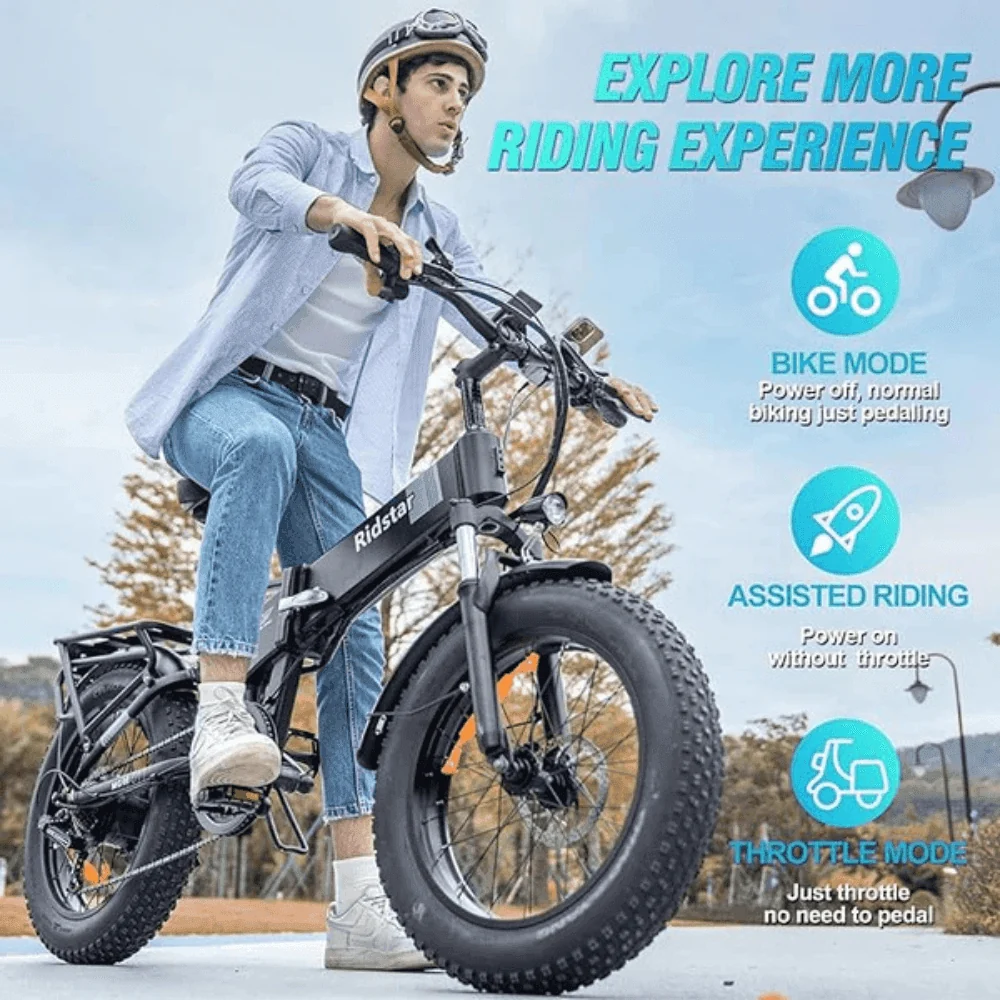 Folding Ebikes for Adults Ridstar 750W Motor 48V 14AH Removable Battery 20 X 4.0 Fat Tire Shimano 7-Speed 19.8MPH Electric Bike