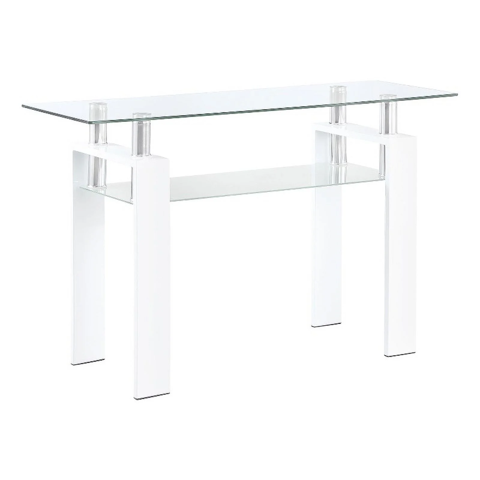 Pemberly Row Metal Rectangular Glass Top Sofa Table With Shelf White