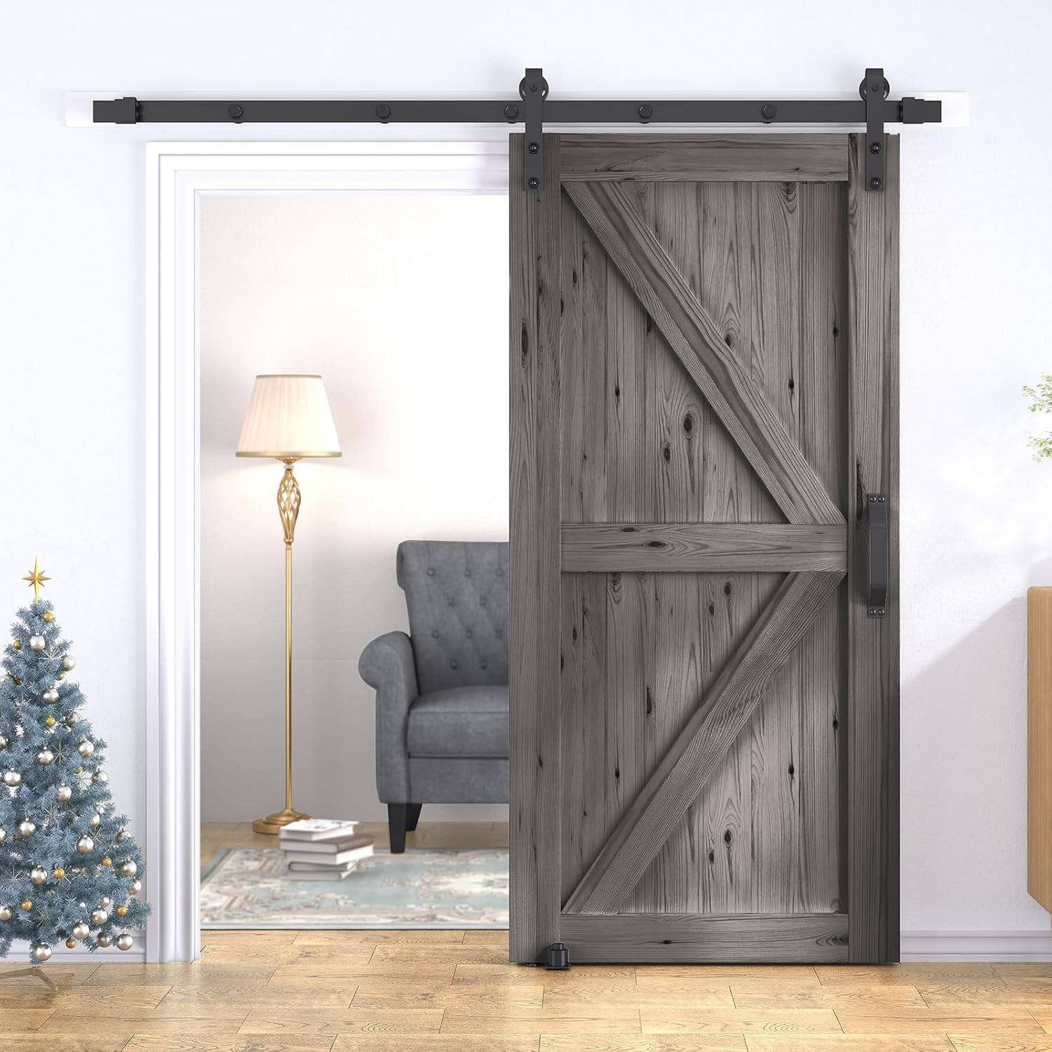 30In x 84In Sliding Barn Door with 5FT Barn Door Hardware Kit, Barn Doors and Hardware Included for Interior Rooms & Closets