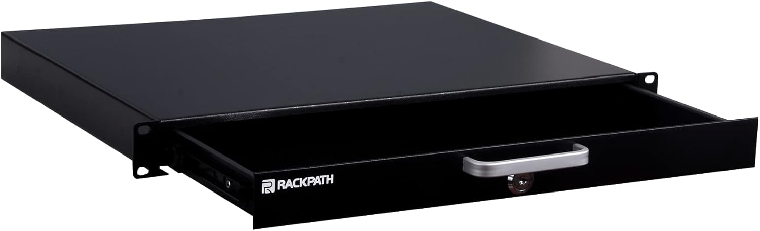 RackPath 1U Rack Mount Drawer for 19 Inch AV/Network/DJ Equipment Racks or Cabinets with Lock and Key