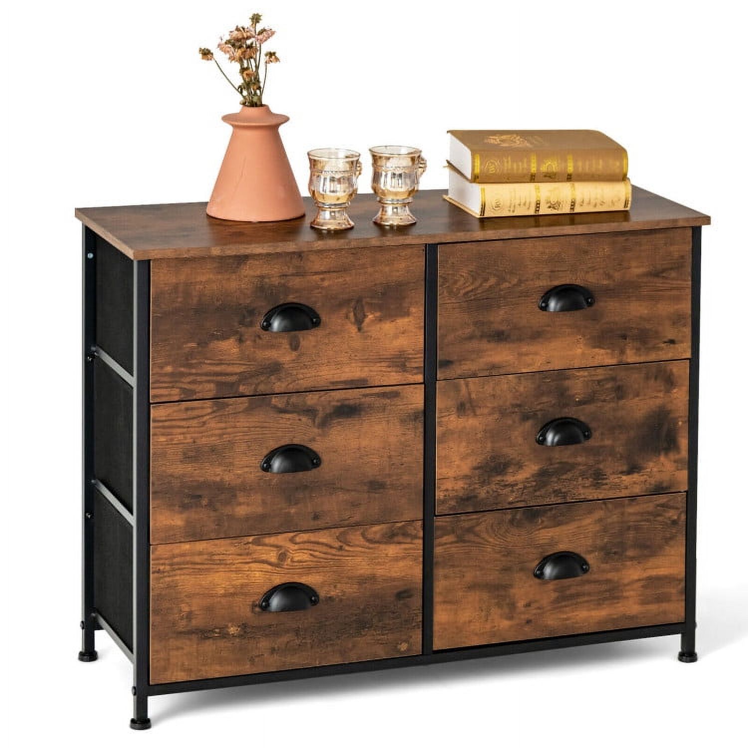 6 Drawer Dresser for Bedroom, Chests of Drawers, Fabric Vertical Dresser Storage Tower, Brown