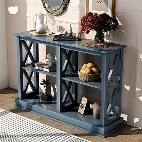 KHBIULIFE Classic Wood Console Table w/ Shelves Elegant Narrow Occasional Sofa Table 3-Tier Entryway Table TV Console Display Table  for Living Room