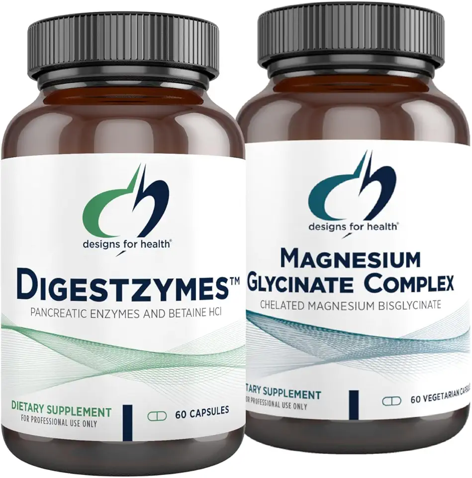 Designs for Health Magnesium Glycinate Complex (60 Capsules) & Digestzymes (60 Capsules) Bundle