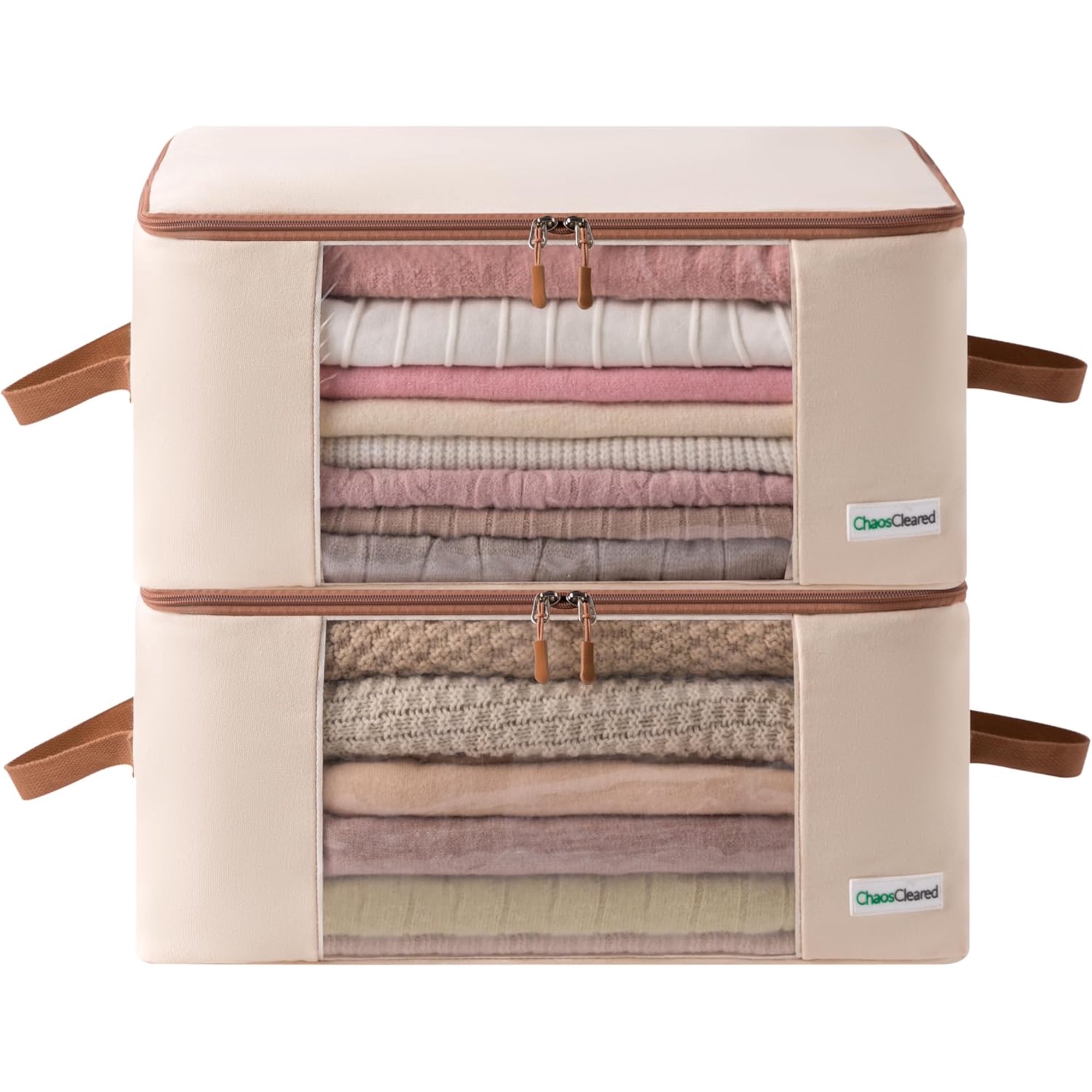 Canvas Clothing Storage 2 Bags Clothes Organizer folding fabric bags for sweaters, clothing, garment, bedding, quilt, linens