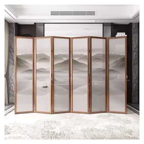 Room Divider 6 ft Wall Partition Wood Screen 6 Panels, Free Standing Foldable Dressing Screen Separating with Detachable Base