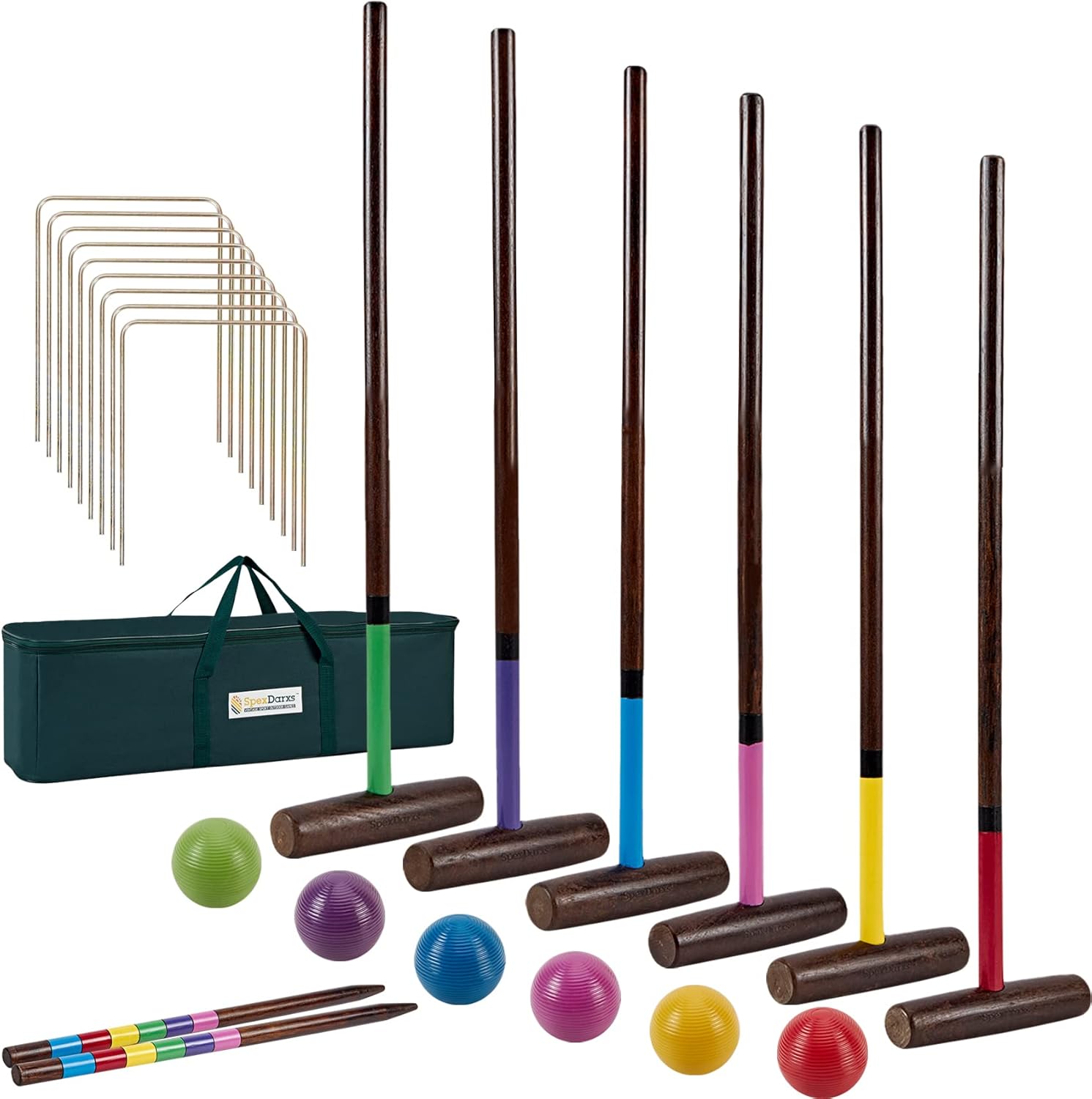 SpexDarxs Six Player Croquet Set, 28‘’ Croquet Set with Premium Wooden Mallets|Colored Balls|Wickets|Stakes|Carrying Bag