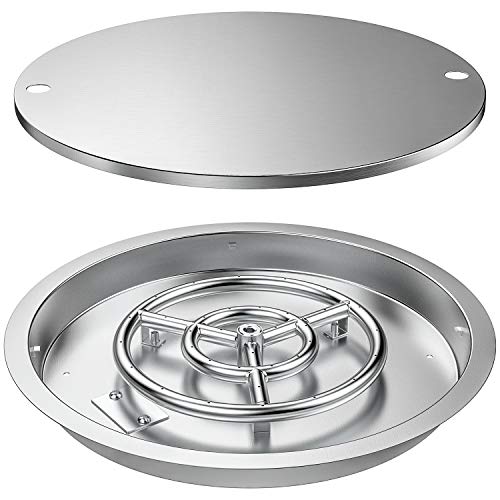 Skyflame 19 Inch Round Stainless Steel Drop in Fire Pit Pan Fire Bowl with Burner Ring and Protective Cover