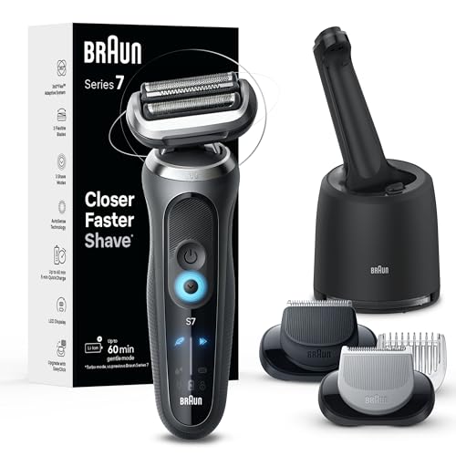 Braun Electric Razor for Men, Waterproof Foil Shaver, Series 7 7075cc, Wet & Dry Shave, With Beard Trimmer, Rechargeable