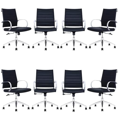 Ribbed Mid Back Conference Room Chairs - Lumbar Support, Modern Style Executive Chair for Home and Office - 360 Swivel Rolling Wheels