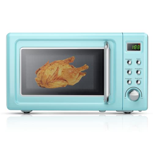 0.7 Cu.ft Compact Microwave Oven, Digital Timing & Child Lock, Small Microwave w/Glass Turntable & 6 Preset Buttons, Delayed Start Function