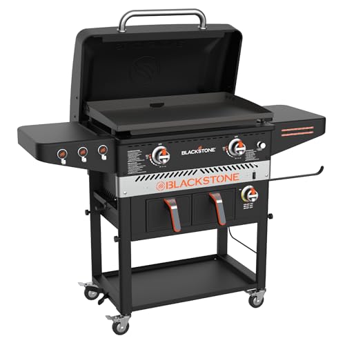 Blackstone 1962 Air Fryer Combo & Two Burners Stainless Steel Gas Hood, Wheels, Two Side Shelf – Heavy Duty Outdoor Griddle Station for Backyard