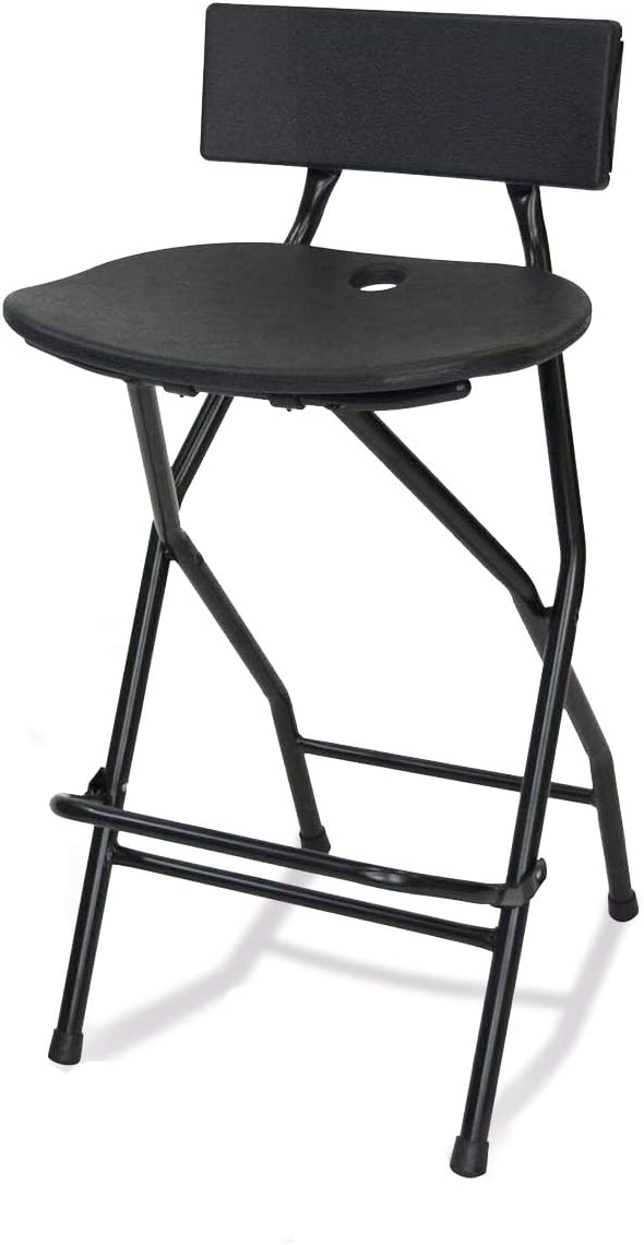 EventStable TitanPRO Folding Bar Stool with Backrest - Black Metal Frame Stool with Back Support