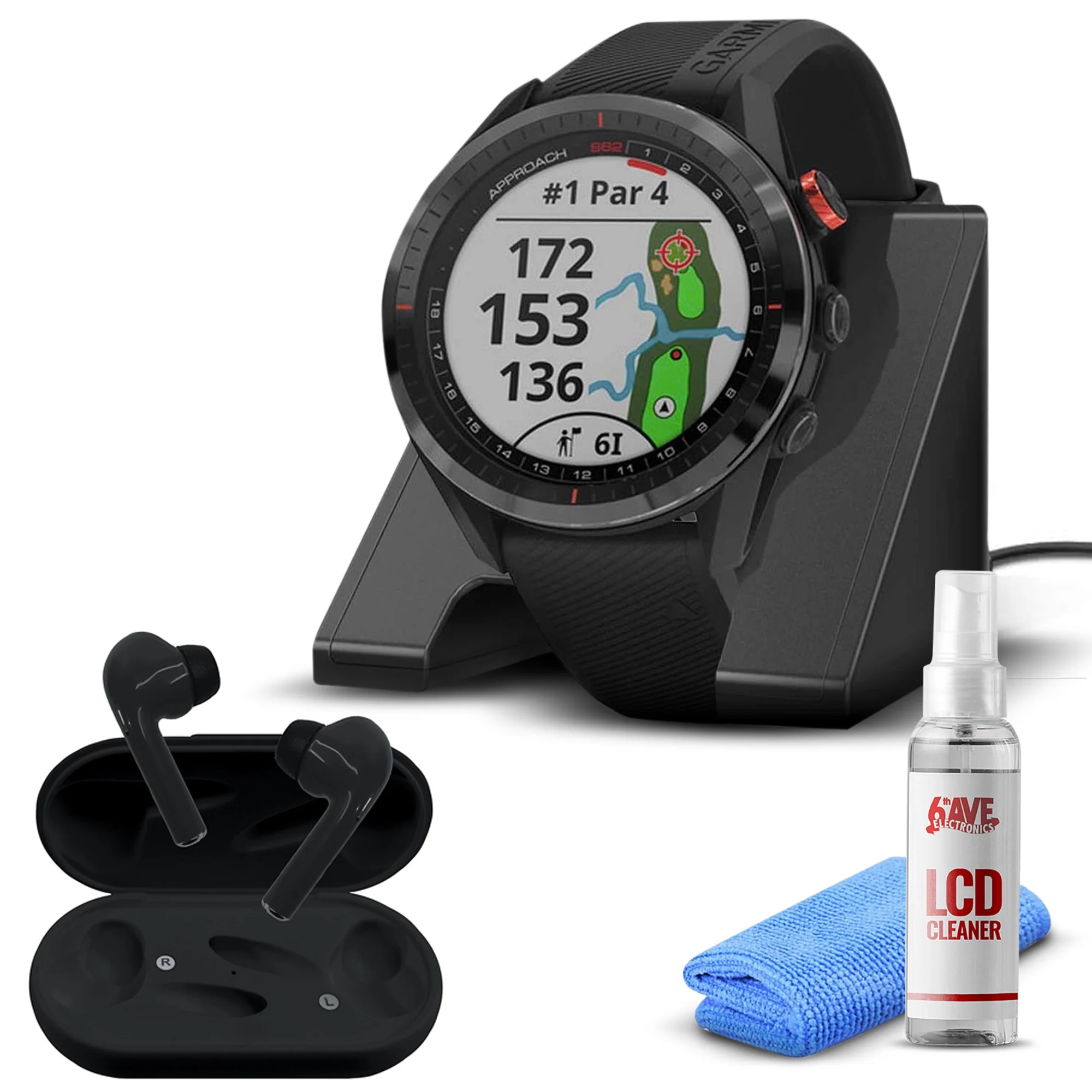 Garmin Approach S62 GPS Golf Watch (Black Bezel/Black Band) W/Accessories - Curated Treasures Market