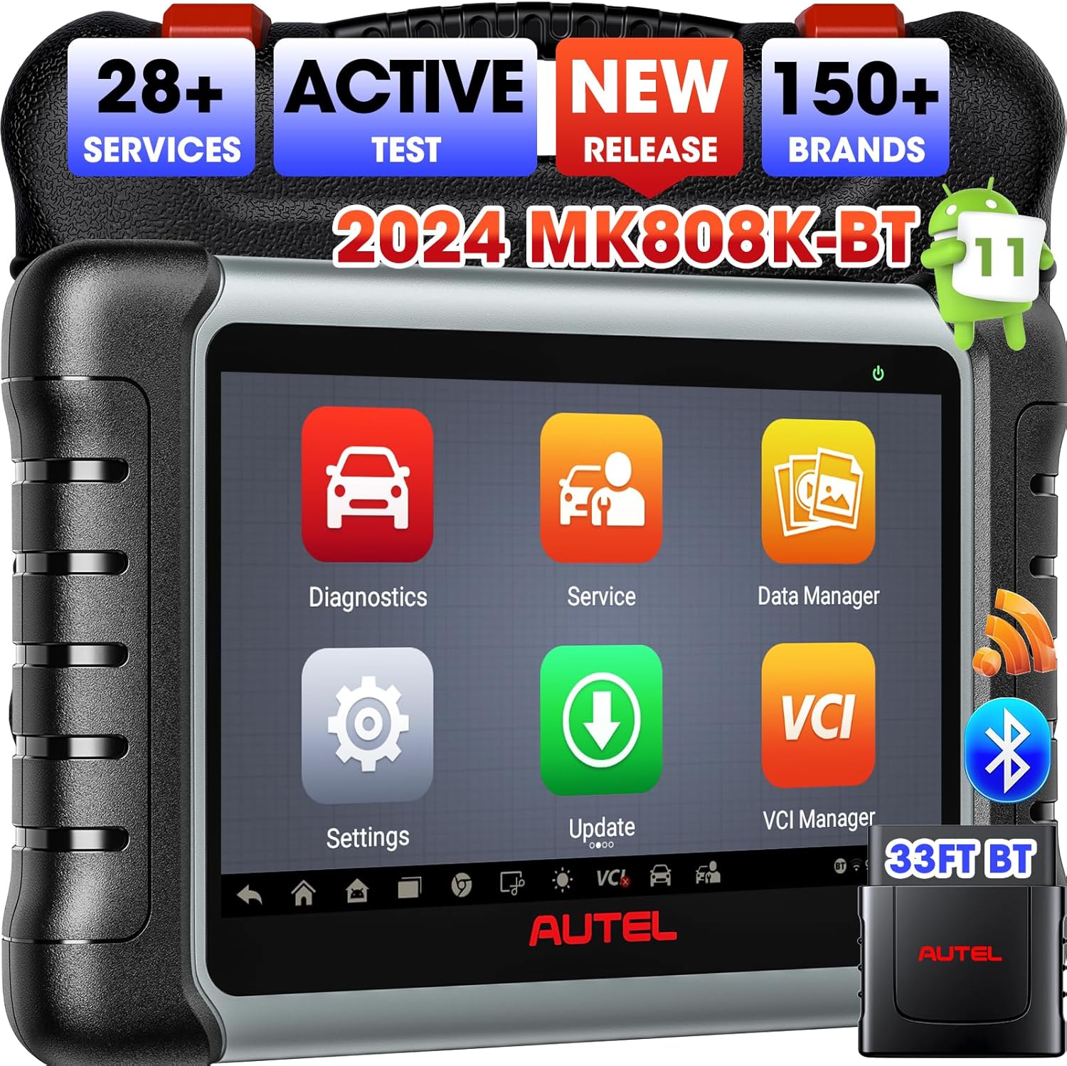 Autel Scanner MaxiCOM MK808K-BT, BT Bidirectional Tool, Updated of MK808BT MK808S MX808S, Active Tests, 28+ Services, All-system Diagnostics