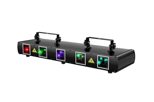 U`King Stage Laser Light, 5 Beam Sound Activated DJ Party Lights RGBYC LED Music Projector with Remote Control DMX for Dancing Birthday Bar Pub Stage