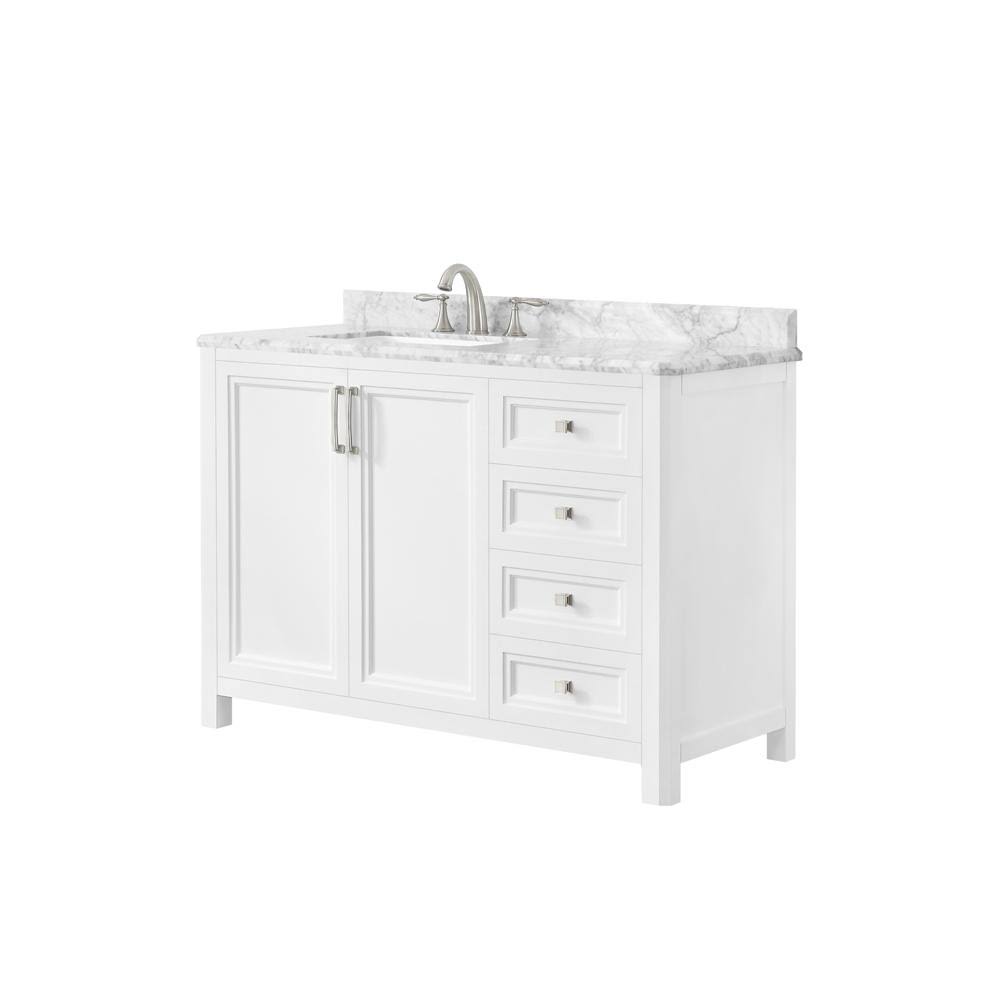 Home Decorators Collection Sandon 48 in. W x 22 in. D Bath Vanity in White with Marble Vanity Top in Carrara White with White Ba