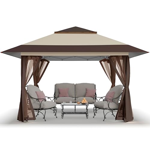CROWN SHADES 13x13 Pop Up Gazebo, Canopy Tent, Gazebos on Clearance - Outdoor Gazebo for Backyard & Patio Furniture