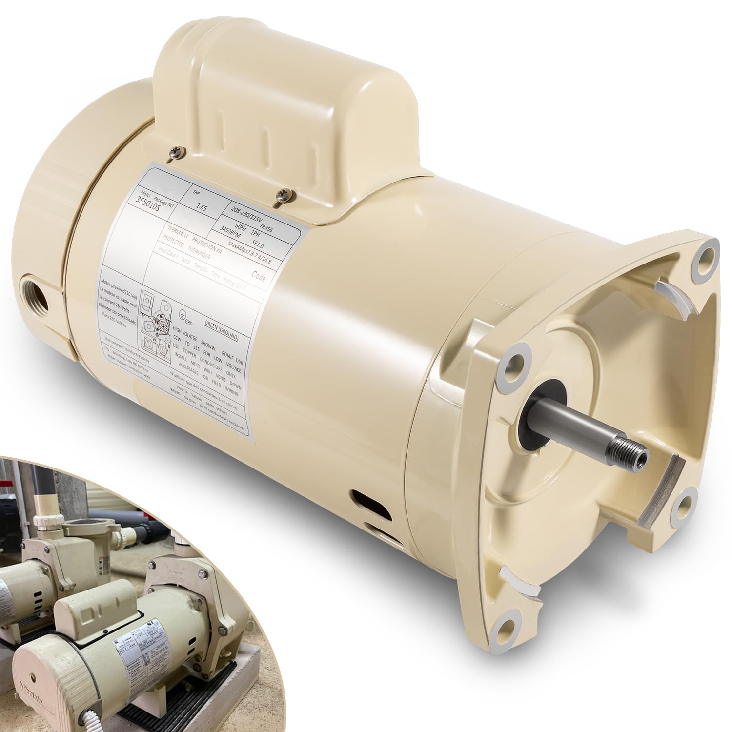 355010S Pool Pump Motor Energy Efficient Pool Pump Replacement Motor Parts for WhisperFlo High Performance Pool Pumps WFE-4 & WFE-26, 1 HP