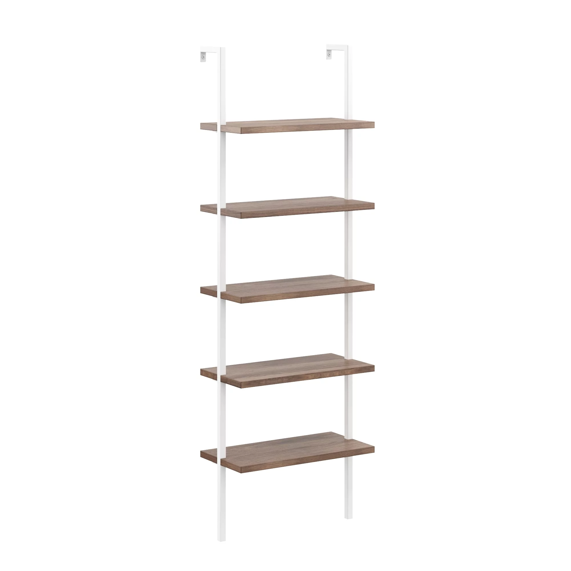 Nathan James Theo 5 - Shelf Ladder Bookcase Natural Light Brown Wooden Shelf and White Metal Frame