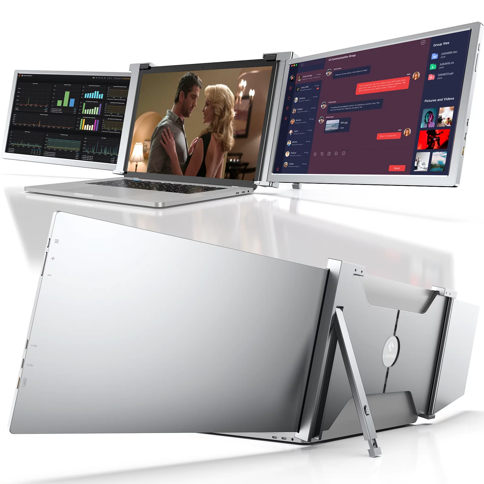 LIMINK S20 15.4" Triple Portable Monitor for Laptop 1080P Triple Screen for 15.6-19" Laptops, Laptop Monitor Extender - Curated Treasures Market