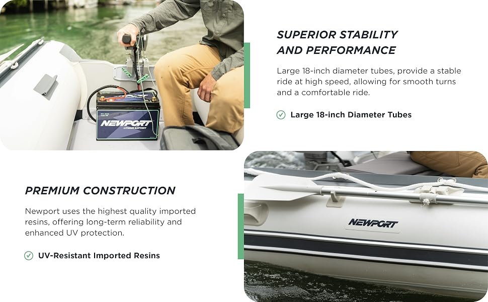 inflatable boat. uv resistant. 5 person max. newport vessels. inflatable keel 