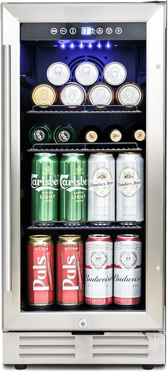 Beverage Refrigerator,120 Cans Built-in and Freestanding Mini Beverage Refrigerator Cooler with Double Glass Door,Mini Fridge with Adjustable Shelves