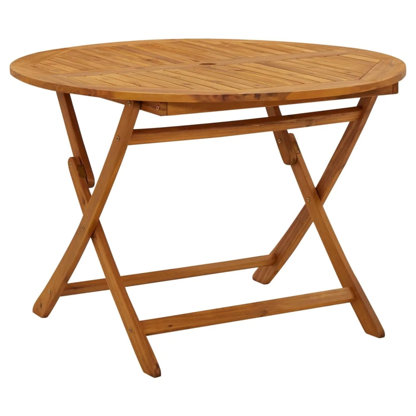 Dcenta Folding Garden Table Wood Acacia Round Outdoor Dining Table with Umbrella Hole for Backyard, Garden, Balcony