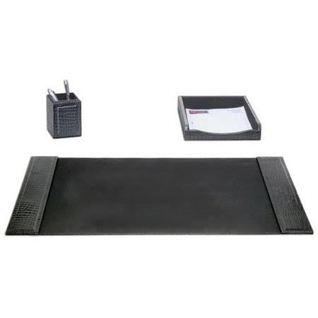 Dacasso D2237 Black Crocodile Embossed Leather 3-Piece Desk Set,