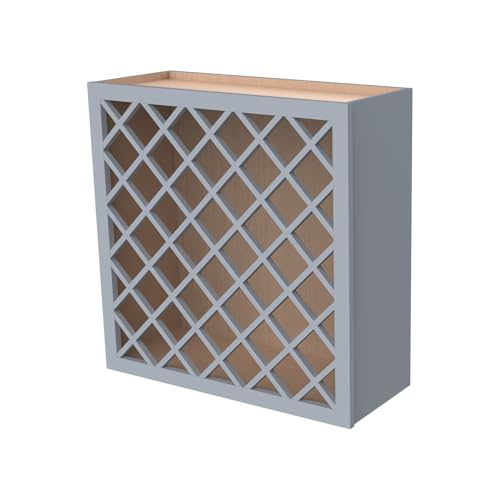 Solid Wood RTA Wine Bottle Rack Wall Cabinet with Lattice Panels - Wine Bottle Holder Storage for Bar, Pantry, or Wine Cellar