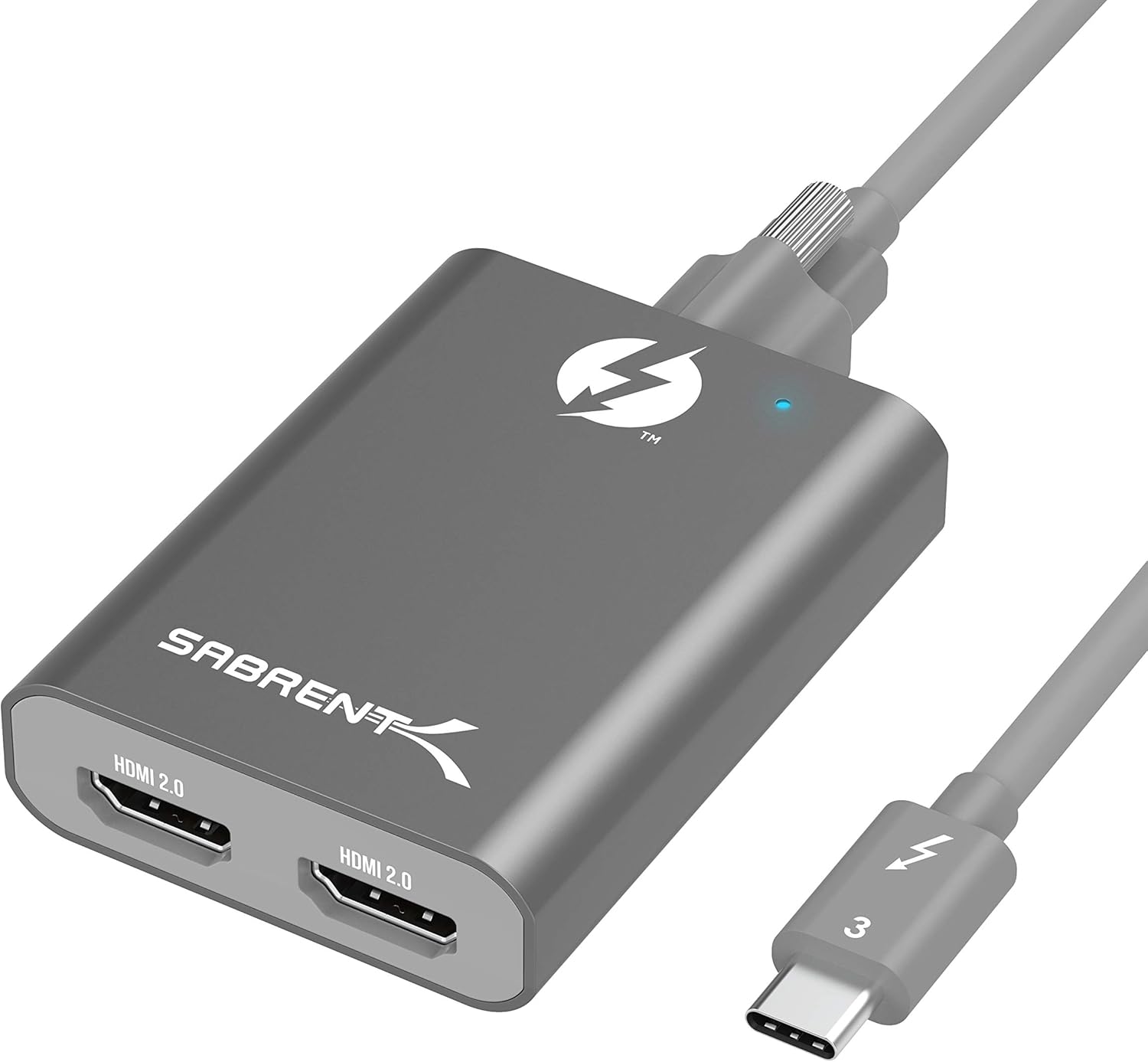 Sabrent Thunderbolt 3 to Dual HDMI 2.0 Display Adapter for Windows or Mac | up to 4K Resolution at 60Hz | Detachable Cable with Screw-in Lock