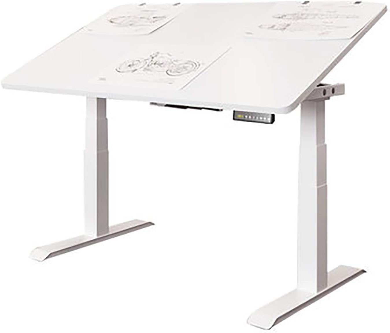 Drafting Desk, Tiltable Tabletop for Artist Electric Lifting Table Tiltable Painting Table Designer Desk Work Table Art Studio Table (Color : White