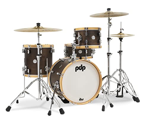 Pacific Drums & Percussion Drum Set Concept Classic 3-Piece Bop, Walnut with Natural Hoops Shell Packs (PDCC1803WN)
