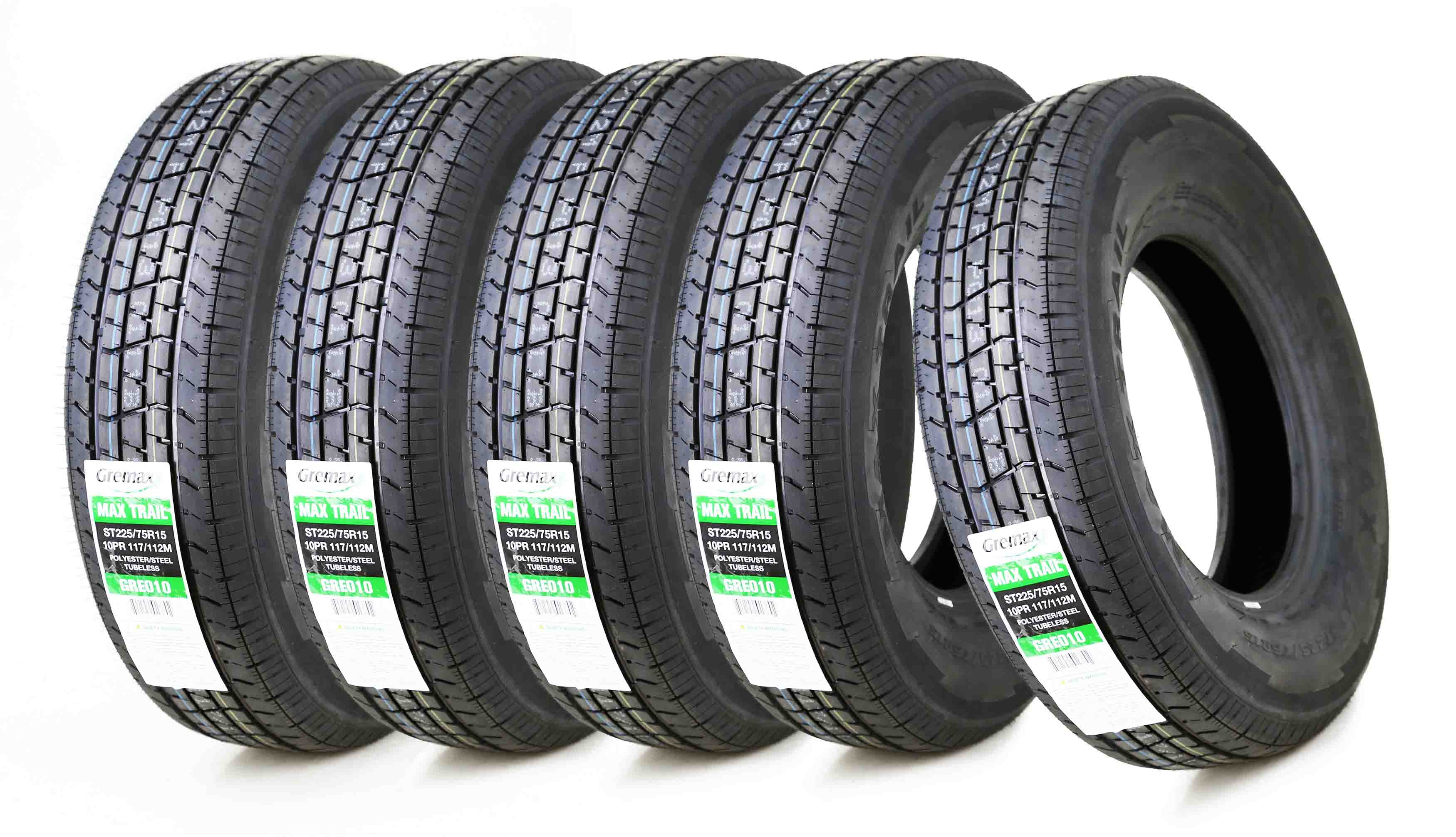 GREMAX Premium Radial Trailer Tires ST225/75R15 10PR Load Range E, Set 5 - Curated Treasures Market