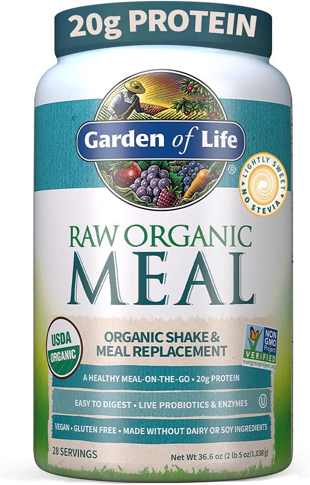 Garden of Life Meal Replacement - Organic Raw Plant Based Protein Powder, Lightly Sweet, Vegan, Gluten-Free, 36.6oz (2lb 5oz/1,038g) Powder Pack of 2